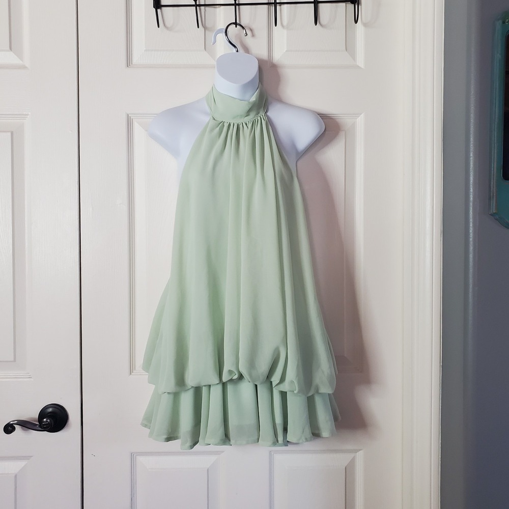 Layered Halter Skort Mint Green Sleeveless Backless Fairy Elegant Formal Summer